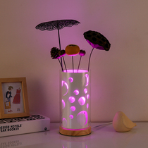 Creative Nordic Glass Decoration Bedroom Bedside Nets Red Little Night Teenage Girl Spice Atmosphere Remote Control Wedding House Gift Table Lamp