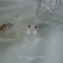 Moon with sound light retro rose ear nail natural disc bay 925 silver gilded wine red earrings Temperament Gift Woman