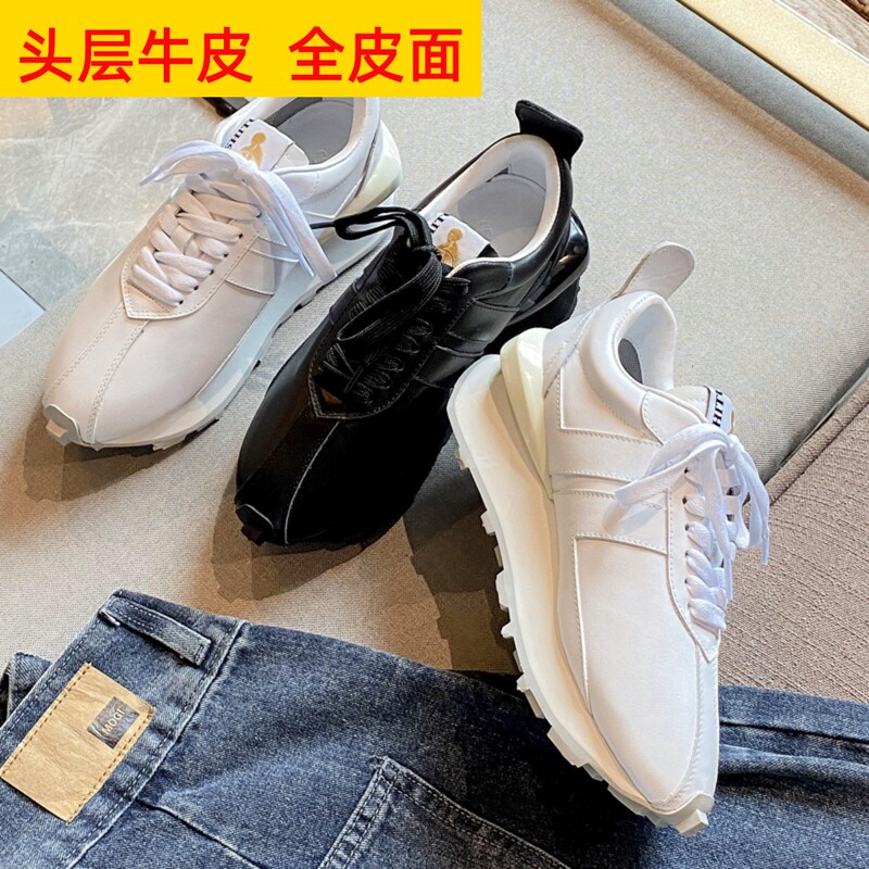 Women's White Sneakers, New Spring ins Model, Trendy Genuine Leather, Slimming, Thick-Soled, Height-Increasing, Casual Sports, Dad Shoes for Women