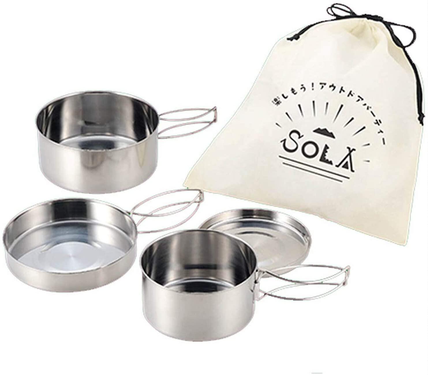 Japanese Brands Man Outdoor Camping Sola Shoulder Bag Stainless Steel 4 Pieces of Tableware Pan