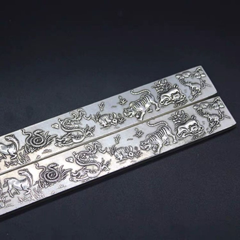 Ancient Play Miscellaneous Collection Wenfang Qaobao Town Ruler Press Paper Bronze silver Town ruler pressed paper XII Zodiac Town ruler