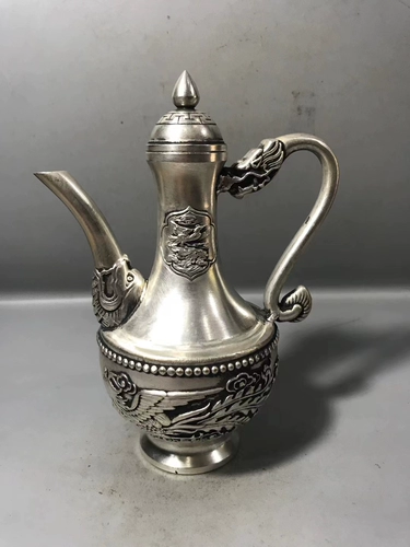 Медная серебряная карманная фляжка, креативный ретро бокал, латунная стопка для домашнего использования, дракон и феникс