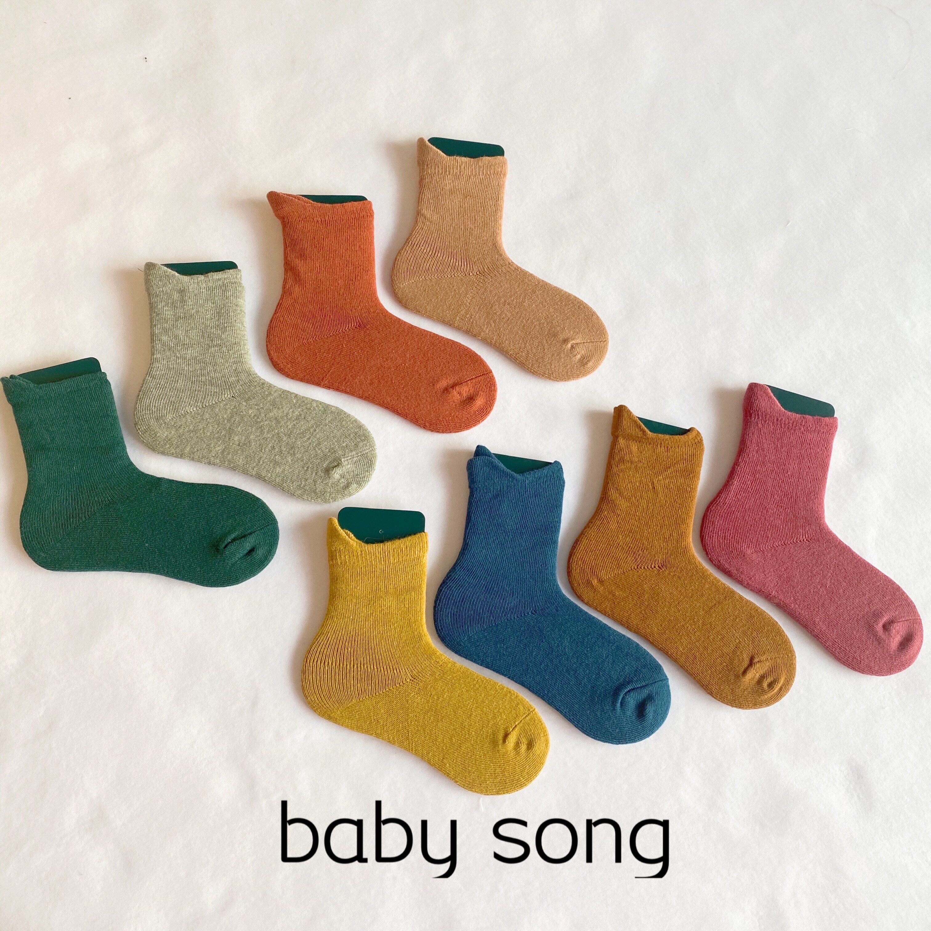 5 pairs of Korean single 1-12 year old boys and girls children's retro solid color combed cotton warm autumn and winter socks