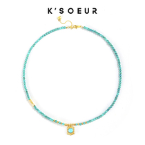 (Turquoise Yellow God of Wealth Necklace) Turquoise Cloud Cover Material S925 Silver Necklace Diversity with Certificate Gift Box