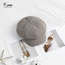 K sister Plaid octagonal hat woolen blend Joker casual plaid cap Korean version of retro octagonal hat children