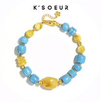 (Straight cut turquoise beeswax bracelet) Turquoise cloud cover material S925 silver beeswax with certificate gift box diversity