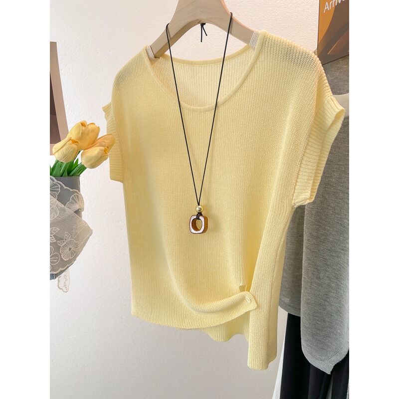 Hangzhou Sijiqing High-End Popular Summer New French-Style Design Ice Silk Knit Short-Sleeve T-Shirt Top for Women Hangzhou Sijiqing High-End Popular Summer New French-Style Design Ice Silk Knit Short-Sleeve T-Shirt Top for Women