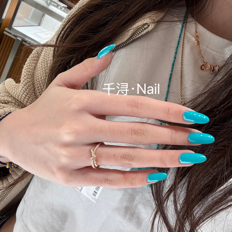 Wearable Nails 2026 New Model High-End Fresh Mint Blue Medium-Short Style Solid Color Handmade Finished Nail Art Turquoise