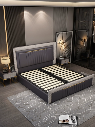 Итальянская кожаная кровать Напа 1,8 метра современная минималистская легкая роскошная двуспальная кровать для свадебной спальни.