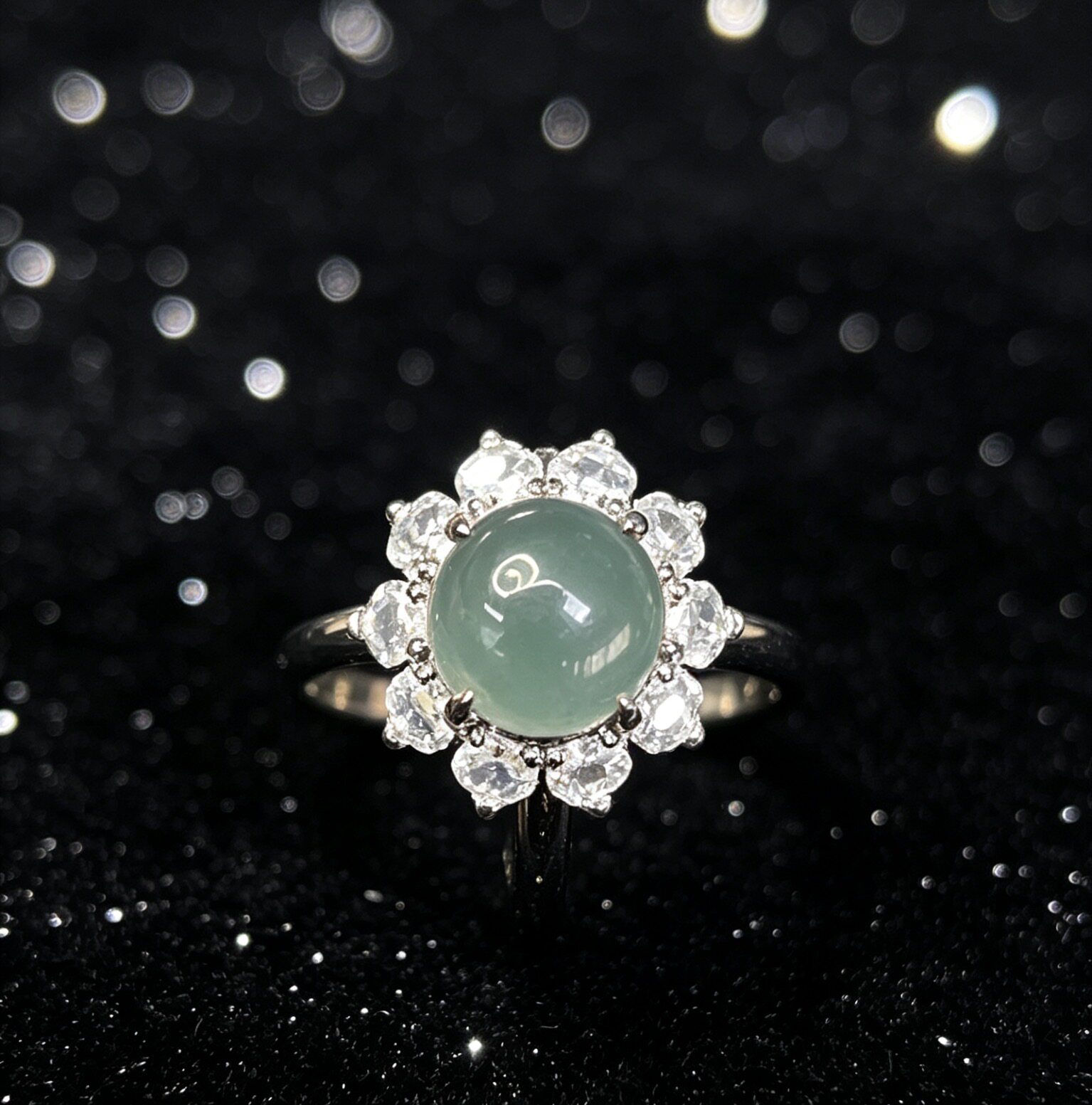 Natural grade A jadeite cabochon ring