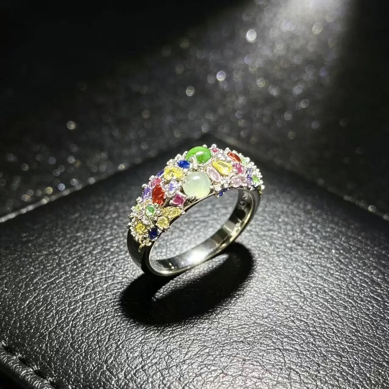 Natural grade A jadeite double cabochon ring (one of the variety)