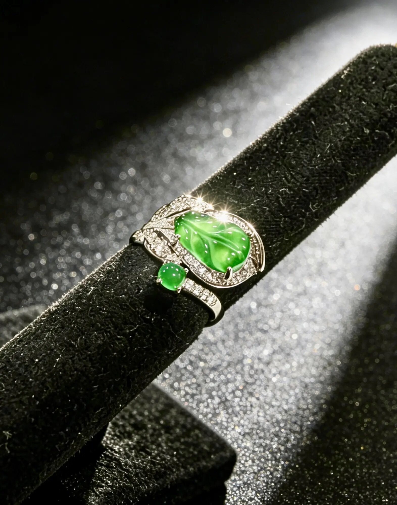 Natural Grade A jade green leaf ring