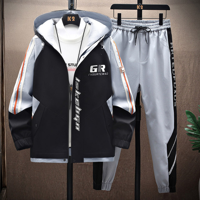 Woodpecker hooded jacket suit men's autumn and winter fashionable versatile loose jacket sports and leisure two-piece set