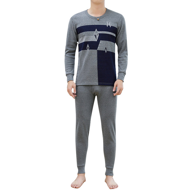 Woodpecker Thermal Underwear Men's Pure Cotton Autumn Clothes and Autumn Pants Set Autumn and Winter Middle-aged Thin Cotton Bottoming Cotton Sweater