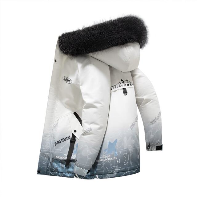 Woodpecker Gradient Color Printed Jacket Men's Winter Velvet Thickened Jacket Overcome Teenagers Mid-Length Cotton Coat