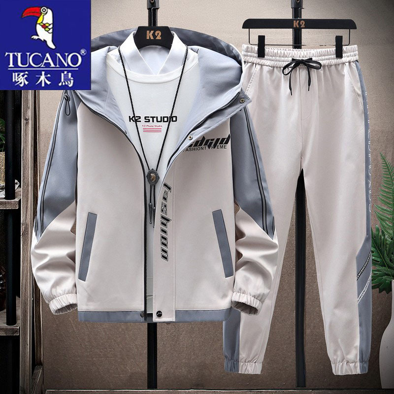 Woodpecker Hooded Jacket Set for Men 2025 Autumn and Winter New Fashion Loose Casual Trendy Long Pants Two-Piece Set