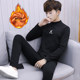 Woodpecker men's new winter velvet thickened autumn clothes and autumn pants half turtleneck youth thermal underwear set