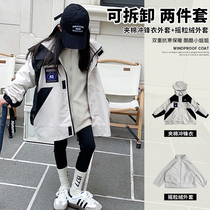 Girl Jacket Spring Autumn Style 2024 New Autumn Clothing Clip Cotton Children Submachine Clothes Three-in-one Detachable Spring Dress Foreign Air