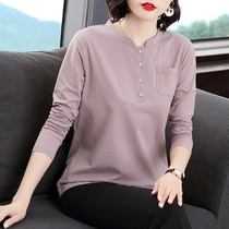 Long sleeve t shirt woman loose 2021 new spring and autumn fat mm middle - aged mother dress tide