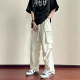 Штаны, осенние черные утепленные джинсы с начесом, парашютист для отдыха, в американском стиле, свободный прямой крой