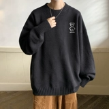 Демисезонный свитер, трикотажные джинсы с начесом, куртка, с медвежатами, высокий воротник, оверсайз