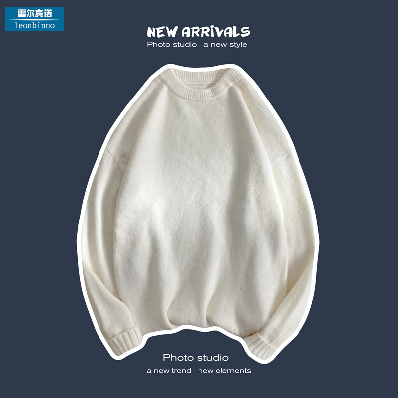 Plus velvet thickened ins solid color round neck sweater men's loose autumn and winter knitted sweater coat trend couple inner liner