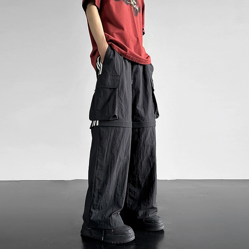 Съемные летние шелковые тонкие штаны, шорты для отдыха, парашютист, в американском стиле, свободный крой