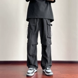 Штаны, осенние черные утепленные джинсы с начесом, парашютист для отдыха, в американском стиле, свободный прямой крой