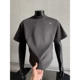 Хлопковая спортивная базовая приятная телу футболка с коротким рукавом, с вышивкой, свободный крой