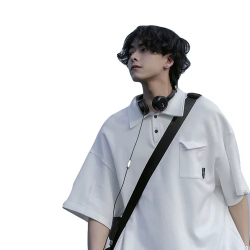 Японская футболка polo, дизайнерская рубашка для отдыха для влюбленных, оверсайз, тренд сезона, короткий рукав