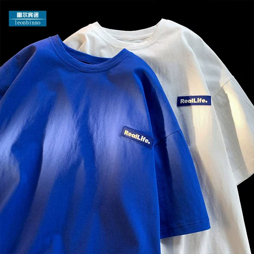 Tide, трендовая футболка с коротким рукавом для отдыха, свободный крой, оверсайз, круглый воротник