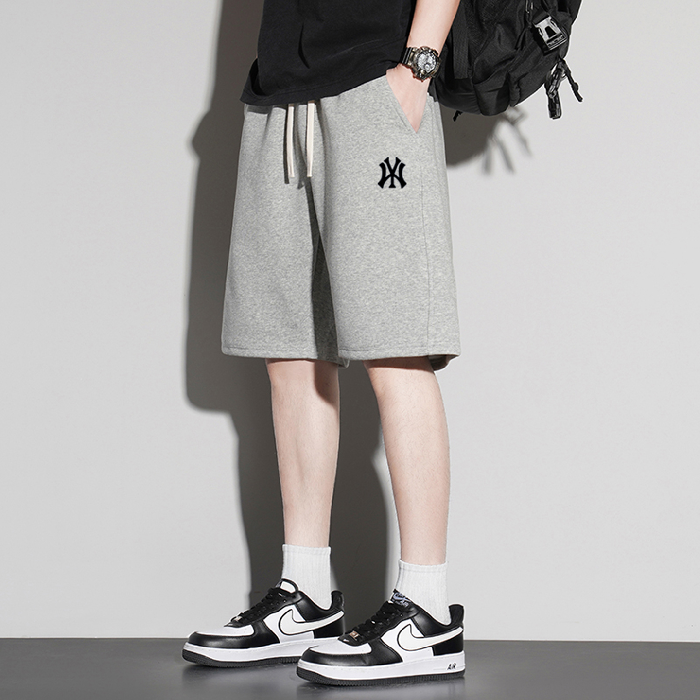 Аутлет-спортивные шорты мужские летние из чистого хлопка, свободные тонкие повседневные американские брюки с пятью точками, верхняя одежда, прямые брюки