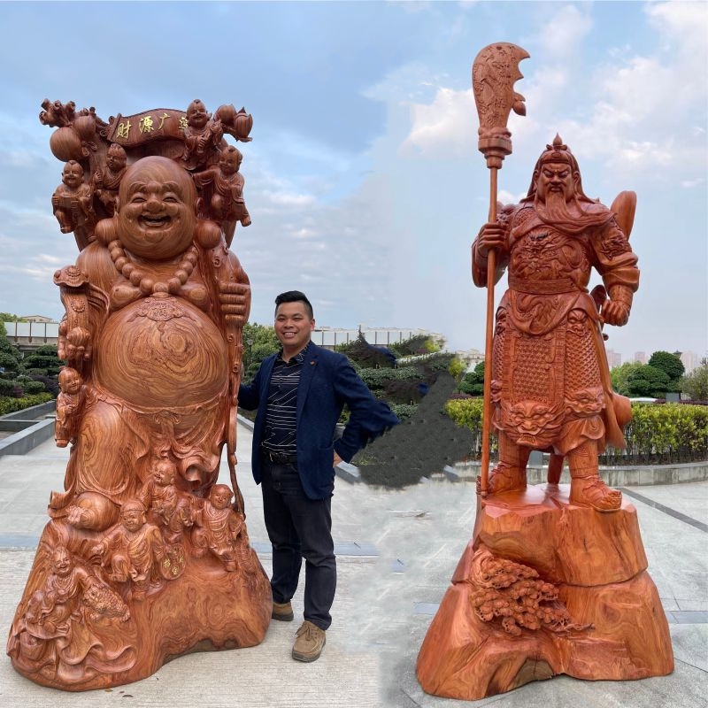 Large Millwood Wooden Sculptures Close to the Guan Plume God Solid Wood Root Sculptures of the Buddha Guan Two Lord's Natural Town Residence