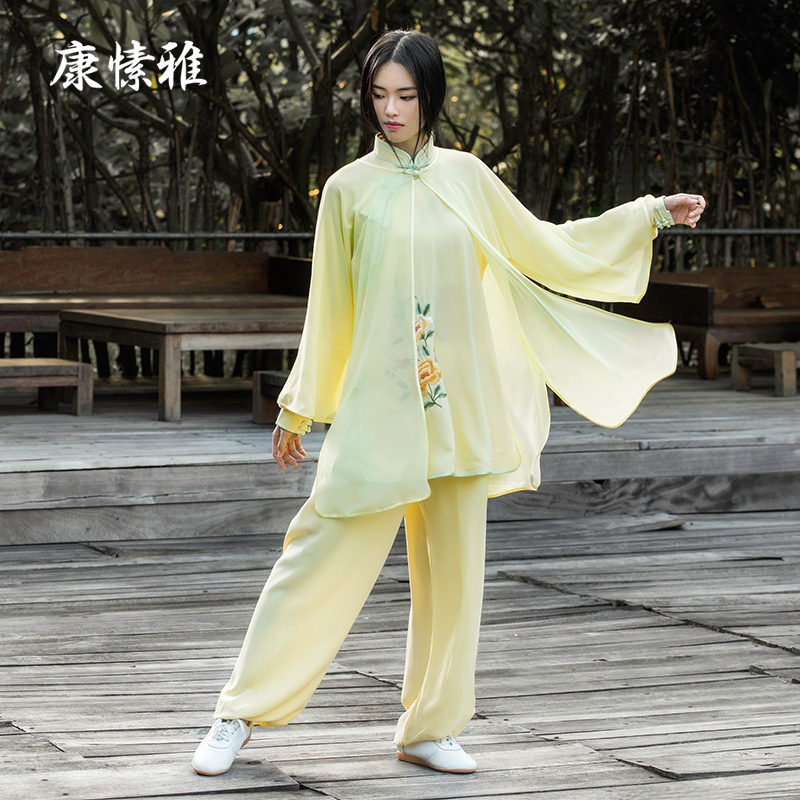 Kang's elegant Tai Chi suit women's new flutter summer fashion performance Three sets of embroidered Chinese style martial arts The Beatles