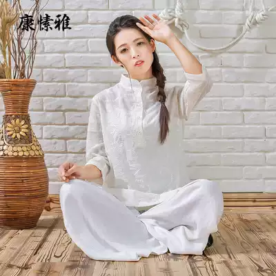 Kang Suya meditation clothes women's summer pure cotton yoga clothes suit white zen clothes Chinese style meditation lay clothes women's loose