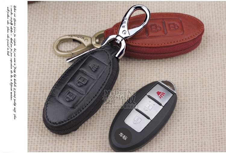 Áp dụng cho Nissan ba nút thông minh, Tianzhu, Junyi, Xuanyi dây kéo bao gồm tất cả các gói xe đặc biệt ví móc khóa da thật