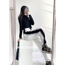 White sweatpants womens spring and autumn 2021 New High waist slim Harlan casual pants elastic spring