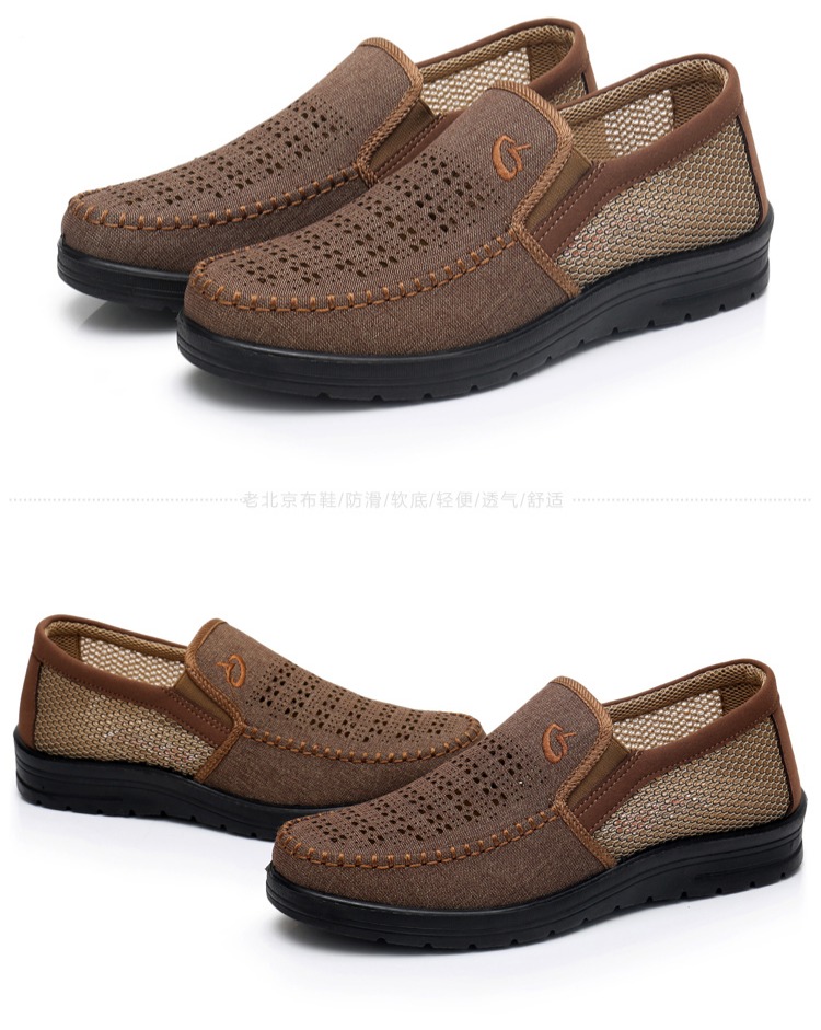 Giày Bắc Kinh nam lưới giản dị thoáng khí mùa hè mềm đế giày trung niên cha cha giày dép cha giày giày mọi nam