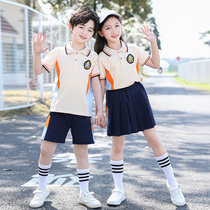 Summer Pupil Beige School Uniform Short Dress Suit Sports Wind Banfu Kindergarten Garden Suit Inellen Wind Summer Clothing Pure Cotton