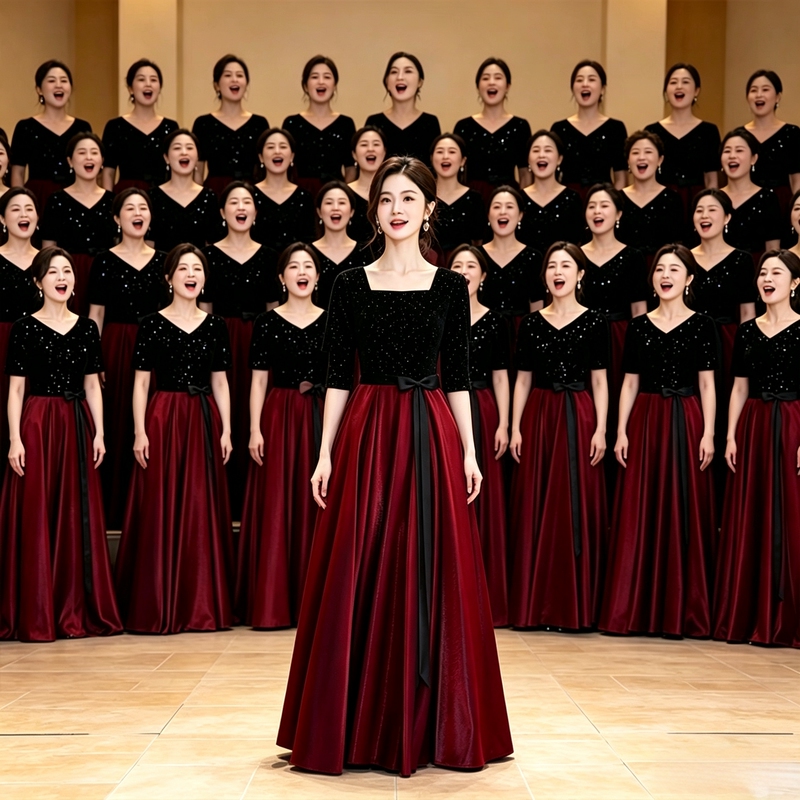 Choir Performance Dress for Women, Long Skirt for Students and Adults, Poetry Recitation, Long Red Dress for Singing Competition, Banquet, Elegant Dress