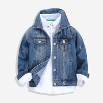 European and American childrens denim jacket washed in a hole denim jacket jacket jacket with large boy-boy boy jacket jacket