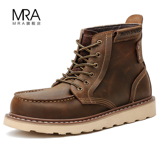 MRA American retro work boots Martin boots men's winter high-top leather boots mid-top short boots 875