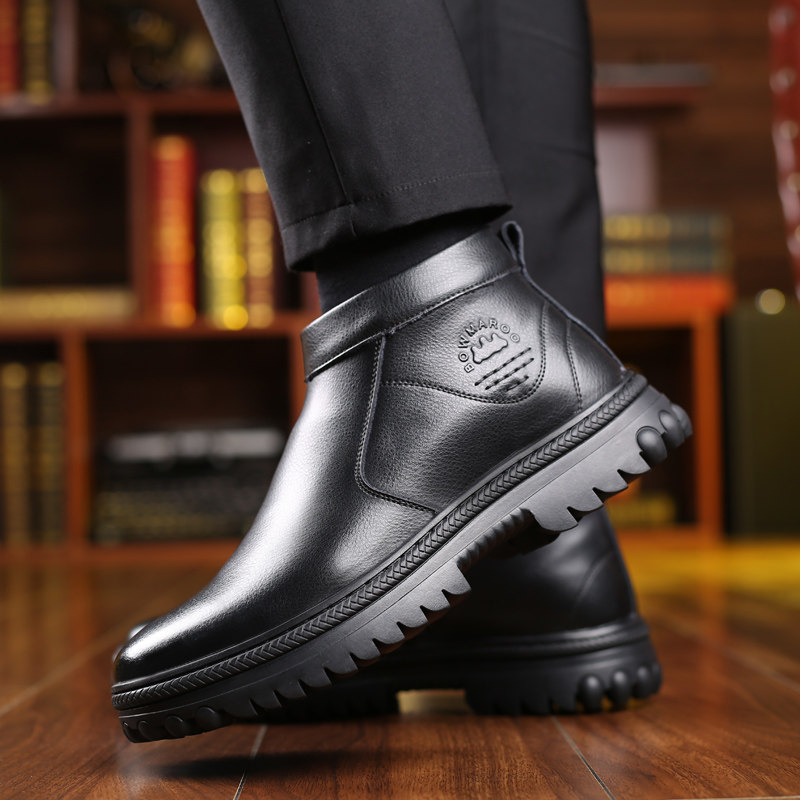 Men's leather shoes boomers Thickened Fur Shoes Winter Men's Casual Cotton Shoes Warm Genuine Leather Cashmere Wool Winter Shoes Men