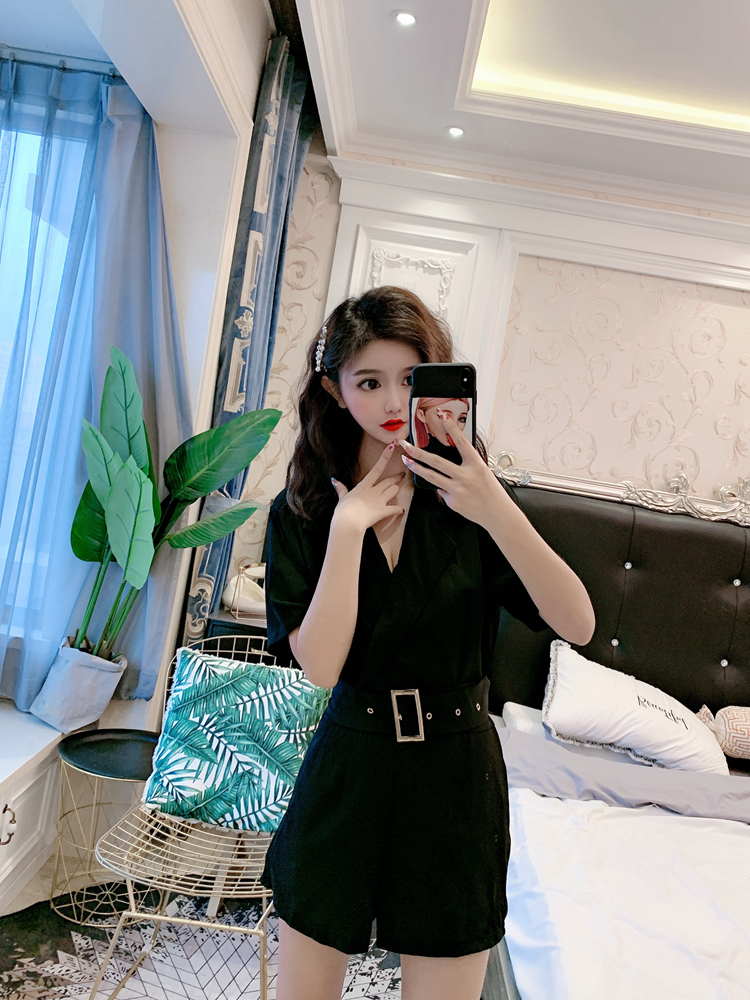 DABI 韓系西裝領休閒寬口高腰連身褲套裝短袖褲裝 KVSD8050.jpg