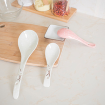 Ceramic large soup spoon Japanese long handle childrens spoon creative tableware student spoon drinking porridge small spoon mixing spoon