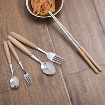 Yo-yo Guyaki Wood Handle Stainless Steel Fruit Fork Home Tablespoon Spoon Spoon Children Cutlery Chopsticks Sweet Little Spoon