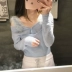 MISS J 2017 Mùa xuân mới Mohair Dệt kim hai mảnh Bộ dây đeo vai lông vũ + Áo len ngắn lệch vai áo len gile nữ Cardigan