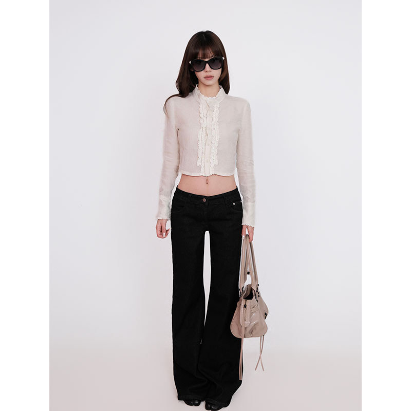 French-Style Commuter White Lace-Trimmed Shirt for Women, Spring Short Style with Buttons, Niche High-End Feel, Elegant Long-Sleeve Top