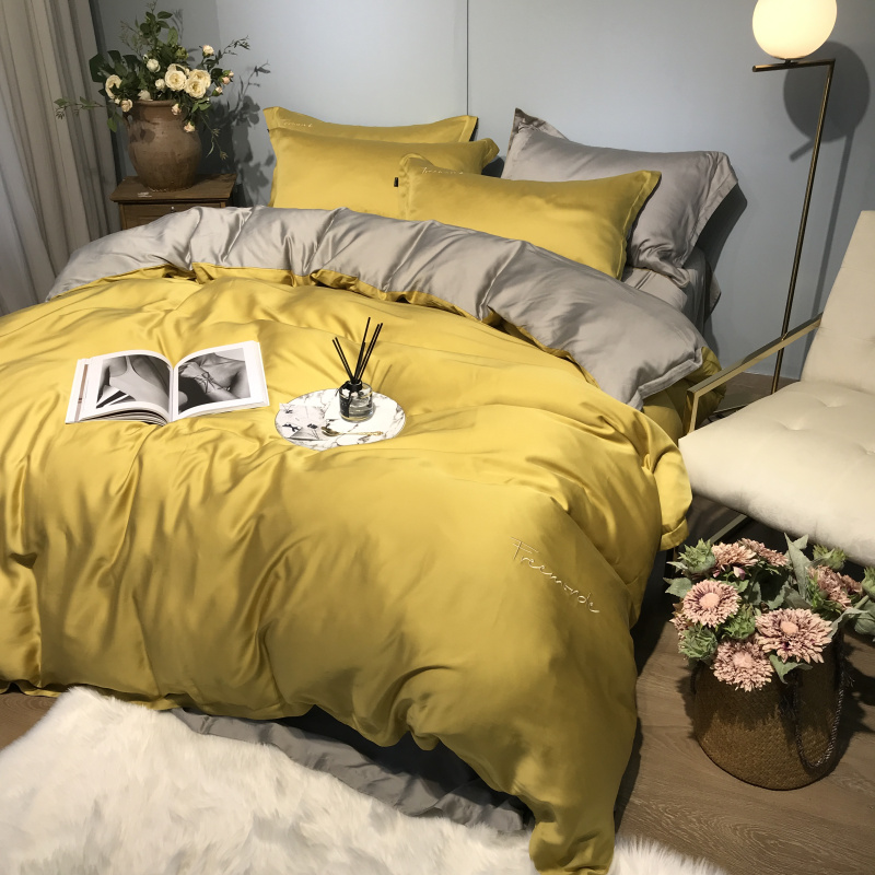 Màu đơn giản 90 đôi hai mặt Lysell Tencel bốn mảnh băng mùa hè lụa mùa hè lụa ngủ mượt - Bộ đồ giường bốn mảnh chăn ga gối đệm đẹp