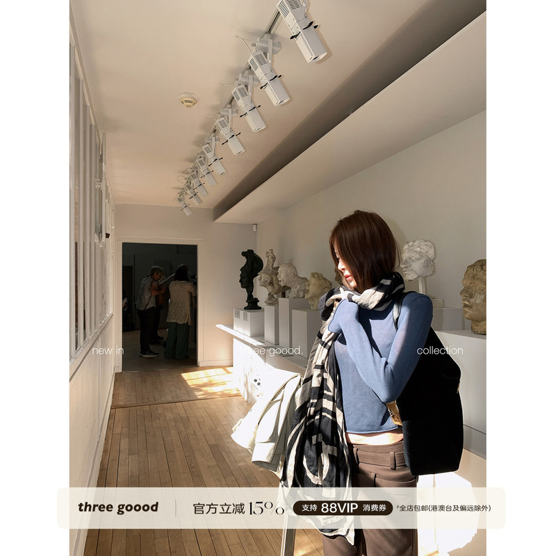 Three Goood Yin Sanji Off-Shoulder Boat Neck Knit Pullover Short Slim-Fit Versatile New Top Three Goood Yin Sanji Off-Shoulder Boat Neck Knit Pullover Short Slim-Fit Versatile New Top